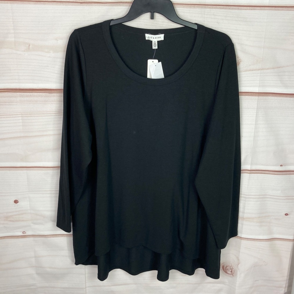 Rio & Rian‎ Top Womens 3X Black Scoop Neck Tunic Long Sleeve Knit Solid Pullover